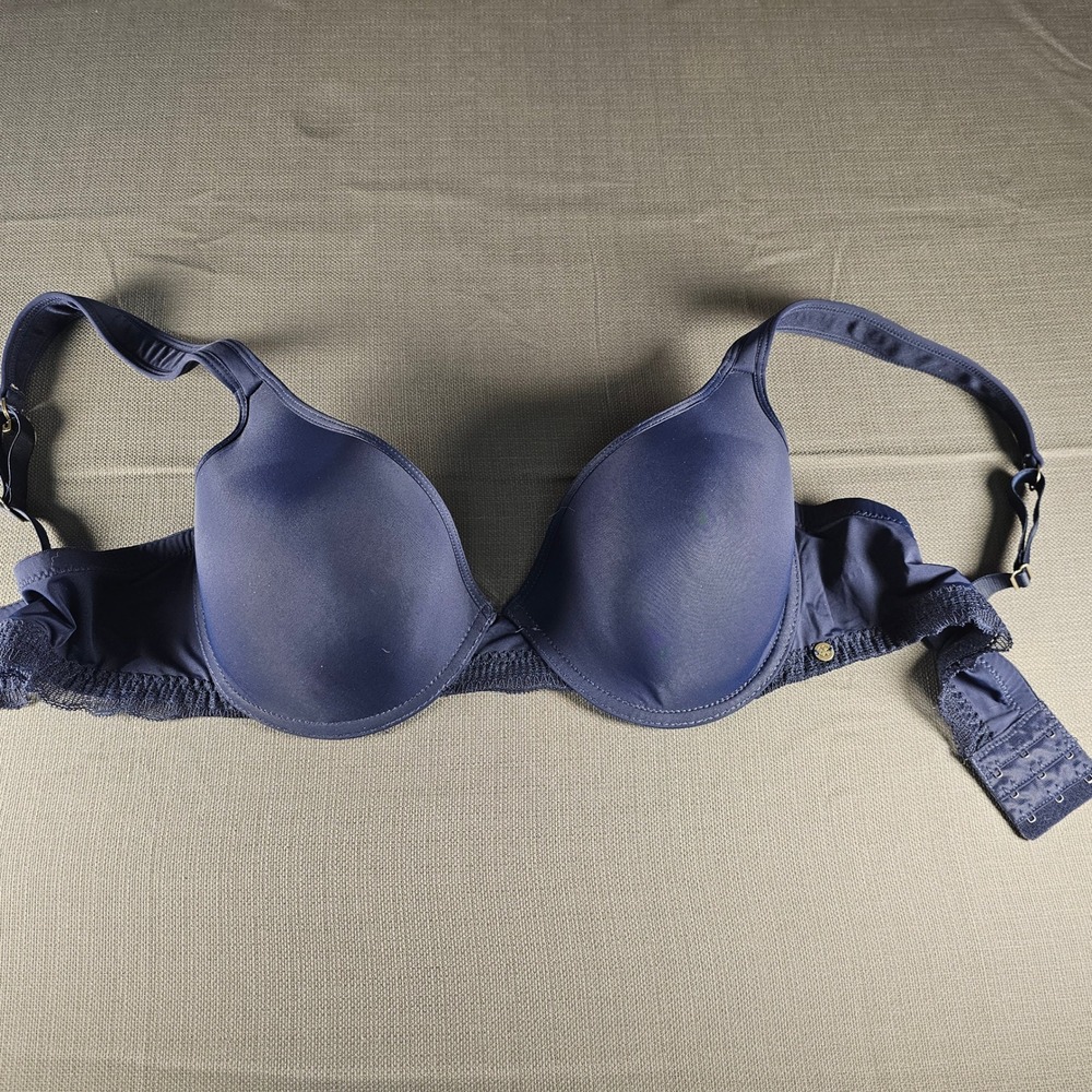 Lucky Brand Navy Blue Full Coverage T-Shirt Bra Underwire Lace Trim 38D